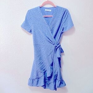 Kate Kasin Light Blue Polka Dot Wrap Dress!